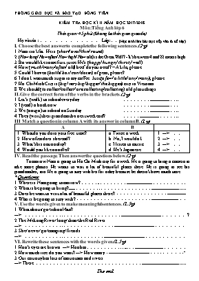 Đề kiểm tra học kỳ II môn Tiếng Anh Lớp 6 - Năm học 2017-2018 - Phòng giáo dục và đào tạo Đồng Tiến